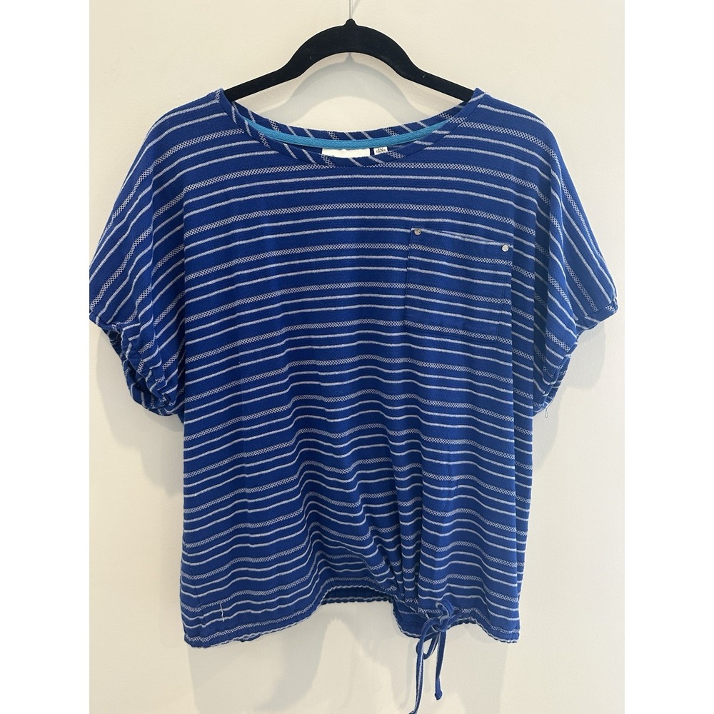 Rafaella Blue White Striped Knit Dolman Tee Drawstring Pocket - Size XL